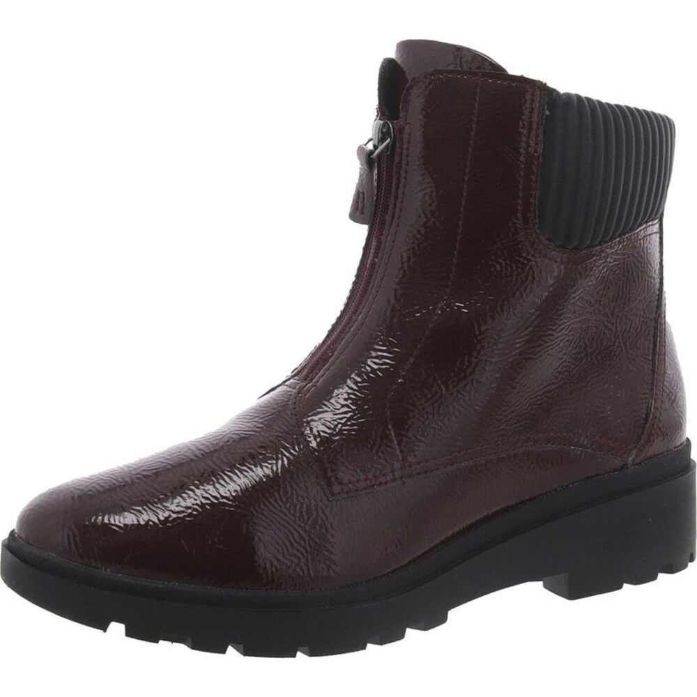 Clarks Womens Calla Zip Red Patent Block Heel Booties Chelsea Boots Shoes New